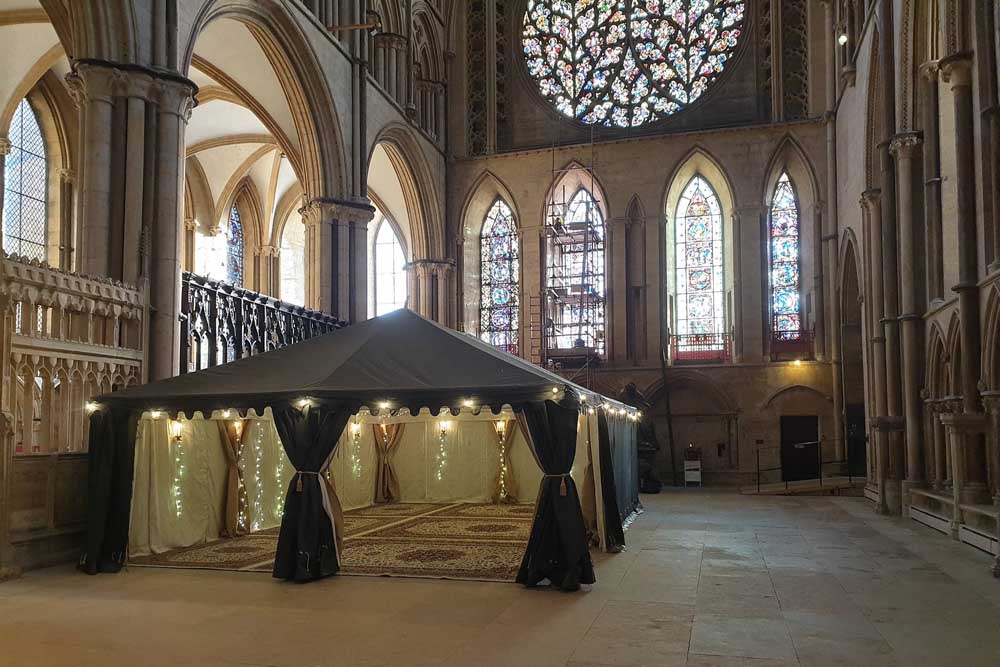 A 9x6m Jasmine Lined Bedouin Tent Inside Lincoln Cathedral.