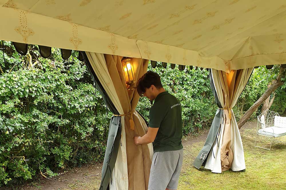 Installing Jasmine Linings into a 3x6m Boutique Tent.