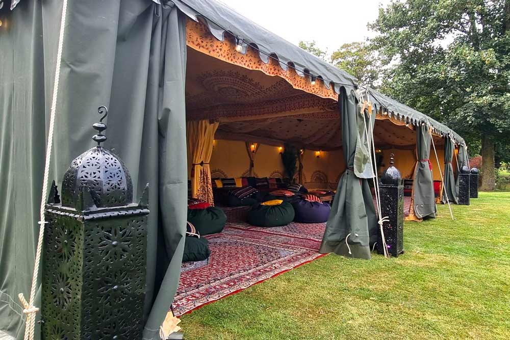 A 6x12m marquee with Arabian Saffron lining 