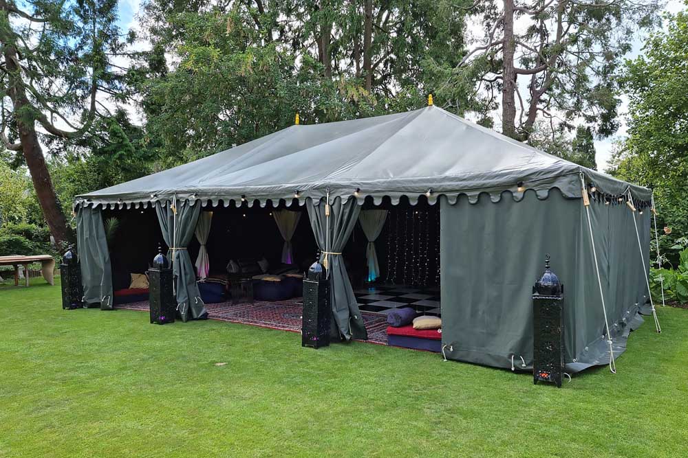 A 9x6m Arabian Tent Exterior with Starcloth Lining.