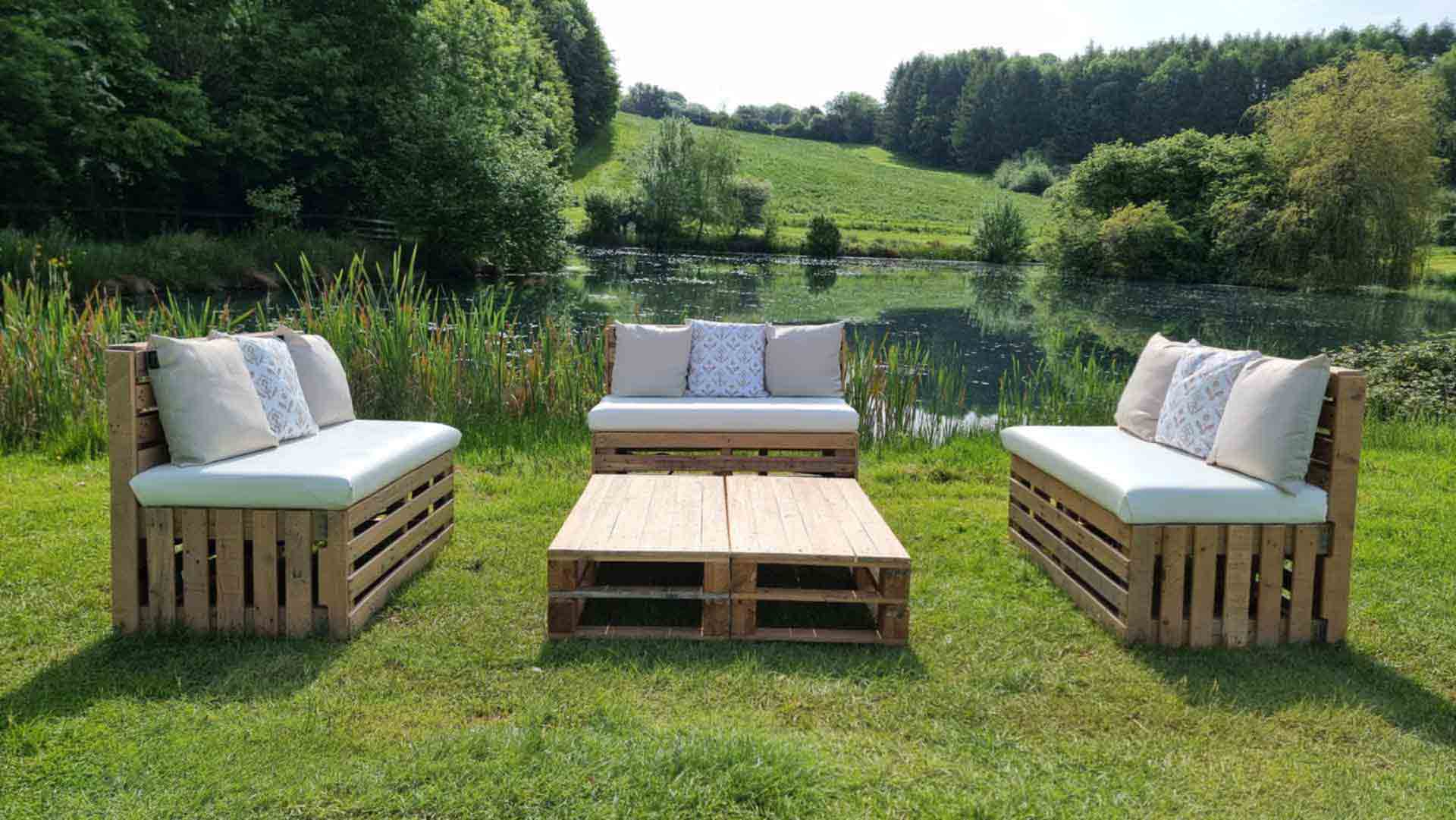 Pallet Benches and Tables in a Beautiful Lakeside Setting