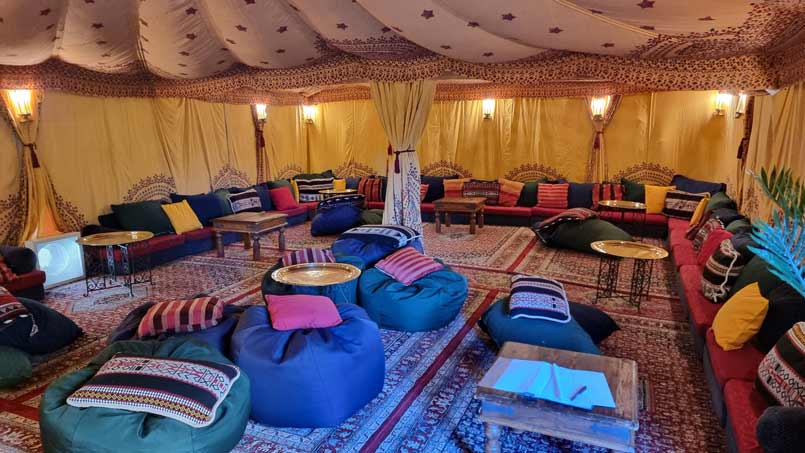 A 40th birthday party held in a heated Bedouin tent